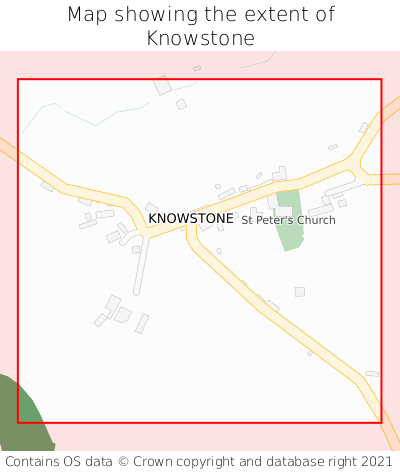 Map showing extent of Knowstone as bounding box