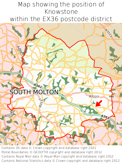 Map showing location of Knowstone within EX36