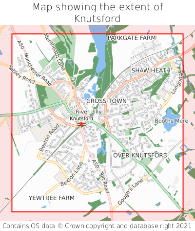 Map showing extent of Knutsford as bounding box