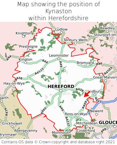 Map showing location of Kynaston within Herefordshire