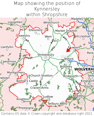 Map showing location of Kynnersley within Shropshire