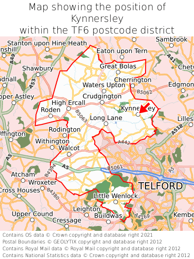 Map showing location of Kynnersley within TF6