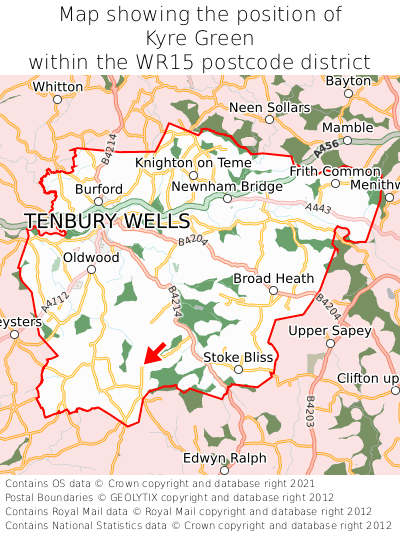 Map showing location of Kyre Green within WR15