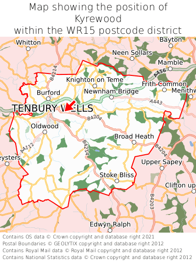 Map showing location of Kyrewood within WR15