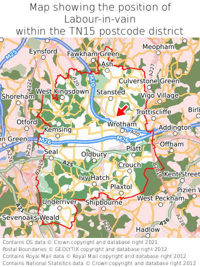 Map showing location of Labour-in-vain within TN15