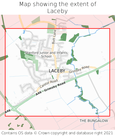 Map showing extent of Laceby as bounding box
