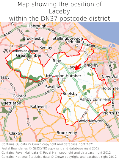 Map showing location of Laceby within DN37