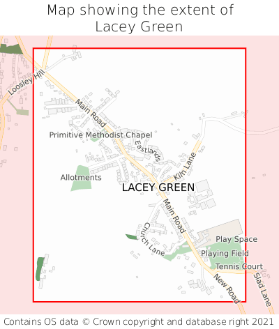 Map showing extent of Lacey Green as bounding box