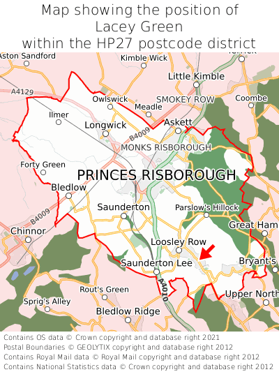 Map showing location of Lacey Green within HP27