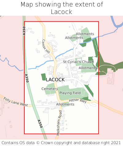 Map showing extent of Lacock as bounding box