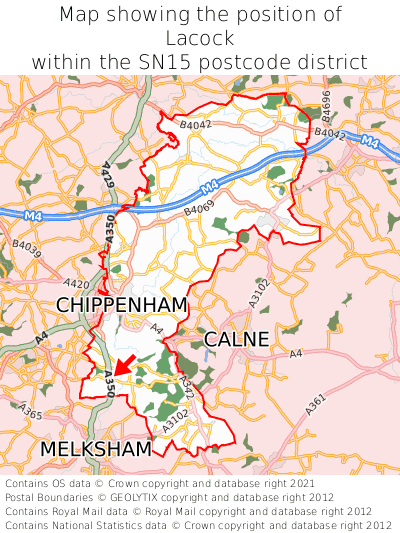 Map showing location of Lacock within SN15