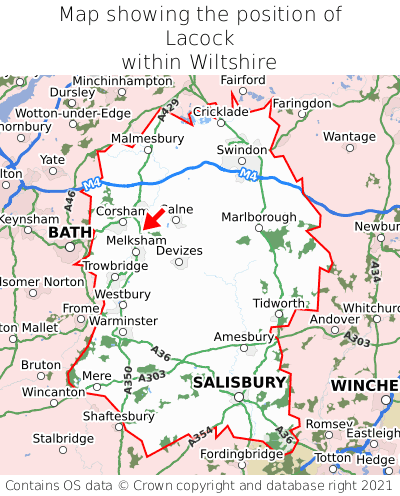 Map showing location of Lacock within Wiltshire
