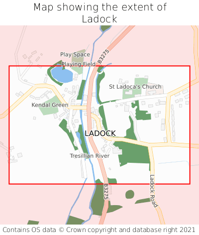 Map showing extent of Ladock as bounding box