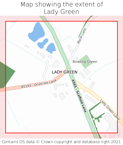 Map showing extent of Lady Green as bounding box