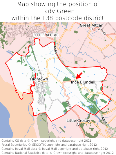 Map showing location of Lady Green within L38
