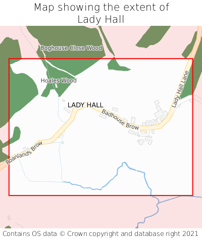 Map showing extent of Lady Hall as bounding box