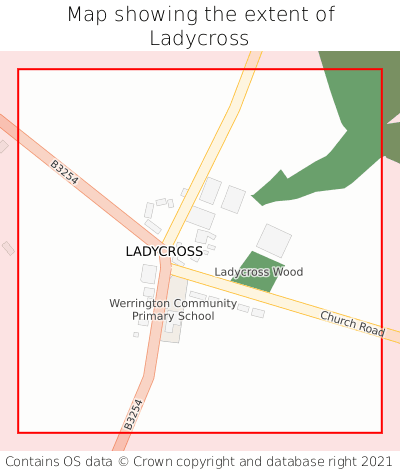 Map showing extent of Ladycross as bounding box