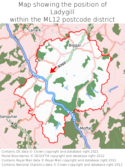 Map showing location of Ladygill within ML12