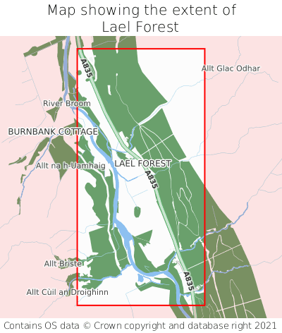 Map showing extent of Lael Forest as bounding box