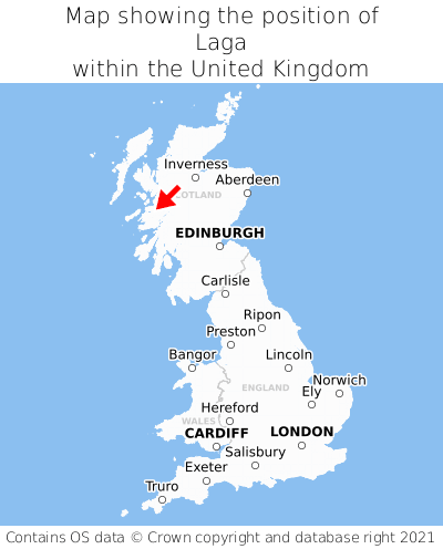 Map showing location of Laga within the UK