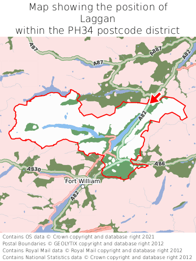 Map showing location of Laggan within PH34