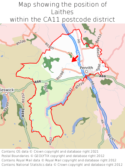 Map showing location of Laithes within CA11