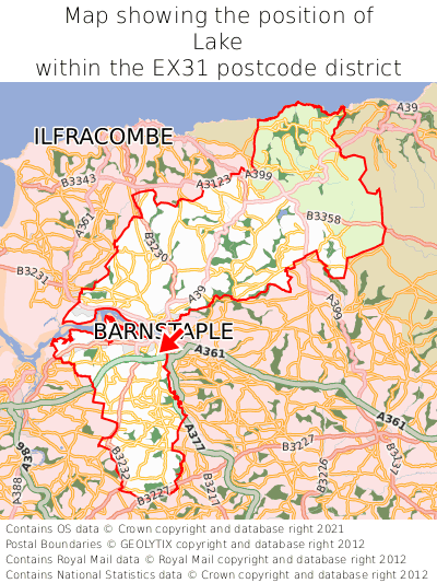 Map showing location of Lake within EX31