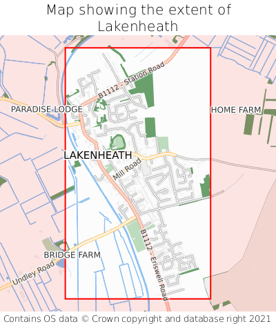Map showing extent of Lakenheath as bounding box
