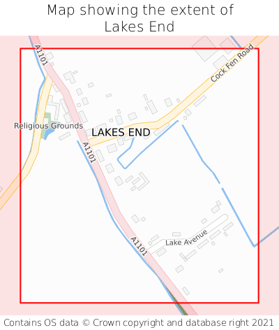 Map showing extent of Lakes End as bounding box