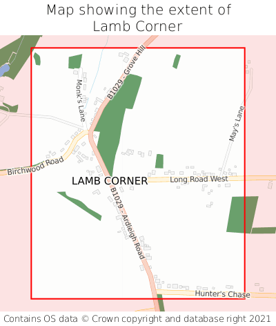 Map showing extent of Lamb Corner as bounding box