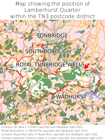 Map showing location of Lamberhurst Quarter within TN3