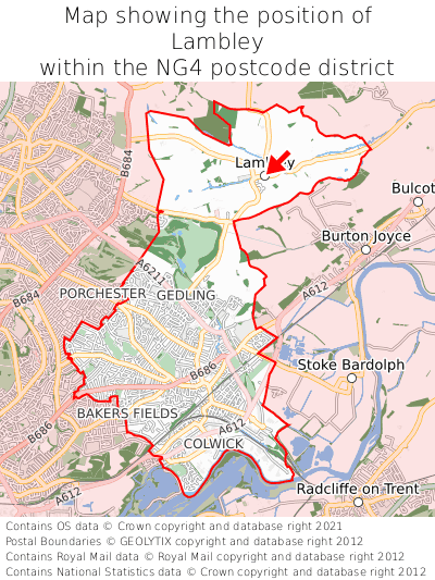 Map showing location of Lambley within NG4