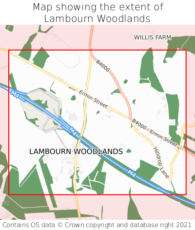 Map showing extent of Lambourn Woodlands as bounding box