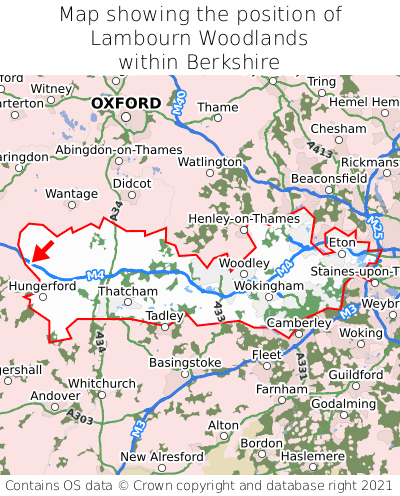 Map showing location of Lambourn Woodlands within Berkshire