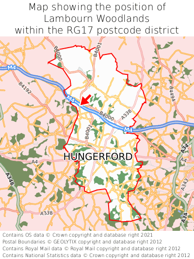 Map showing location of Lambourn Woodlands within RG17