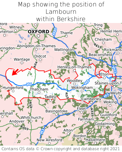 Map showing location of Lambourn within Berkshire