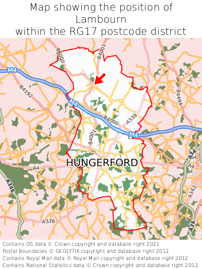 Map showing location of Lambourn within RG17