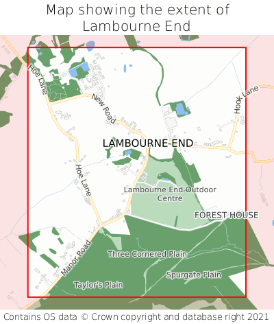 Map showing extent of Lambourne End as bounding box