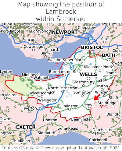 Map showing location of Lambrook within Somerset