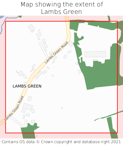 Map showing extent of Lambs Green as bounding box