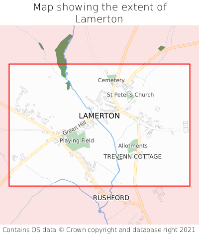 Map showing extent of Lamerton as bounding box