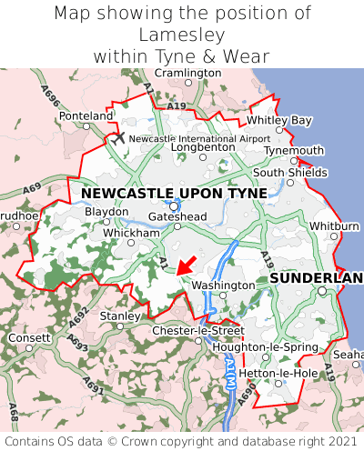 Map showing location of Lamesley within Tyne & Wear