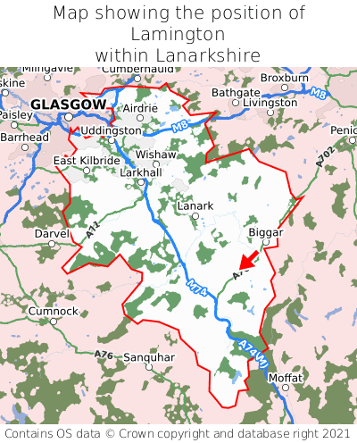 Map showing location of Lamington within Lanarkshire