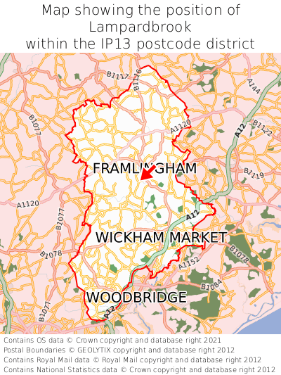 Map showing location of Lampardbrook within IP13