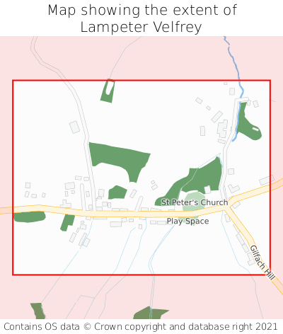 Map showing extent of Lampeter Velfrey as bounding box