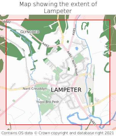 Map showing extent of Lampeter as bounding box