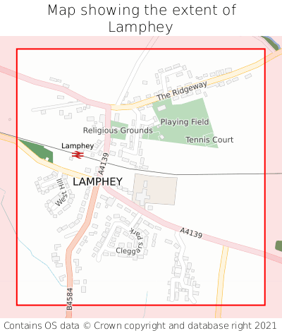 Map showing extent of Lamphey as bounding box
