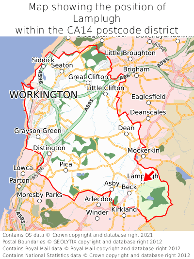 Map showing location of Lamplugh within CA14