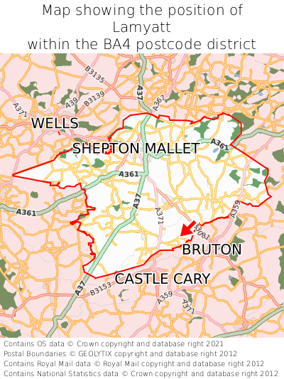 Map showing location of Lamyatt within BA4