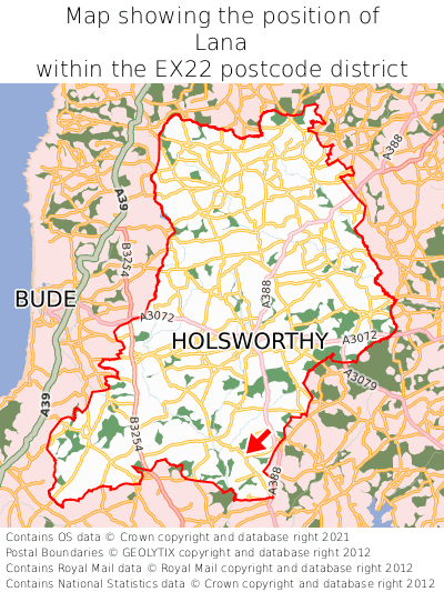 Map showing location of Lana within EX22